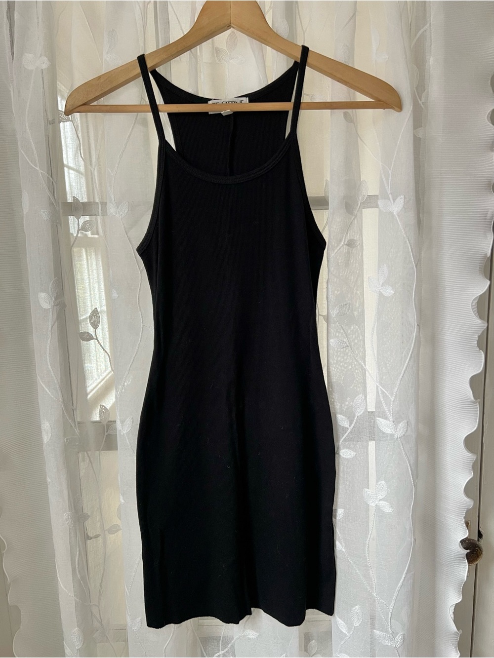 Eterne Black Mini Bodycon Dress with Thin Straps